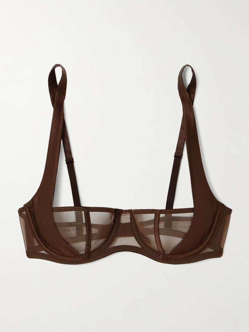 Kiki de Montparnasse Illusion Silk-blend Satin-trimmed Tulle Underwired Balconette Bra