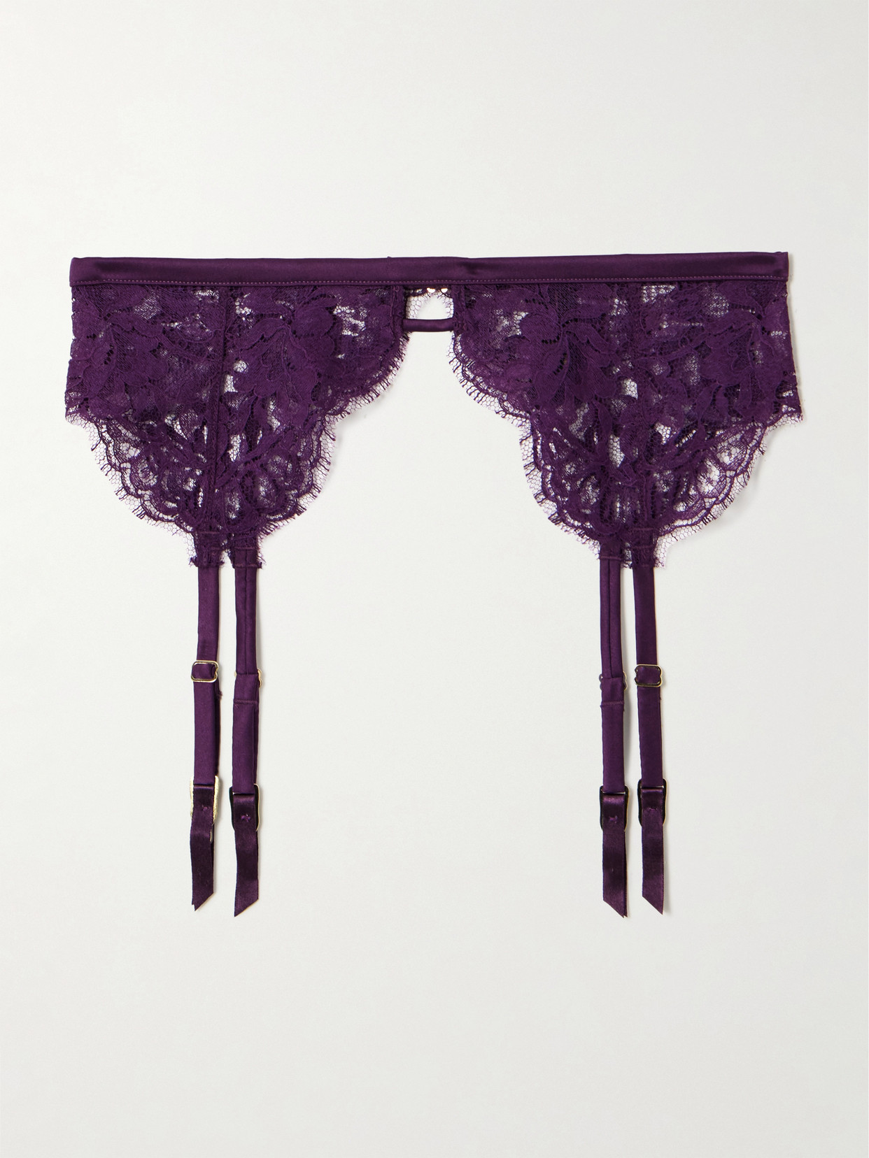 Kiki de Montparnasse - Camille Silk-blend Satin-trimmed Organic Cotton-blend Lace Suspender Belt - Purple