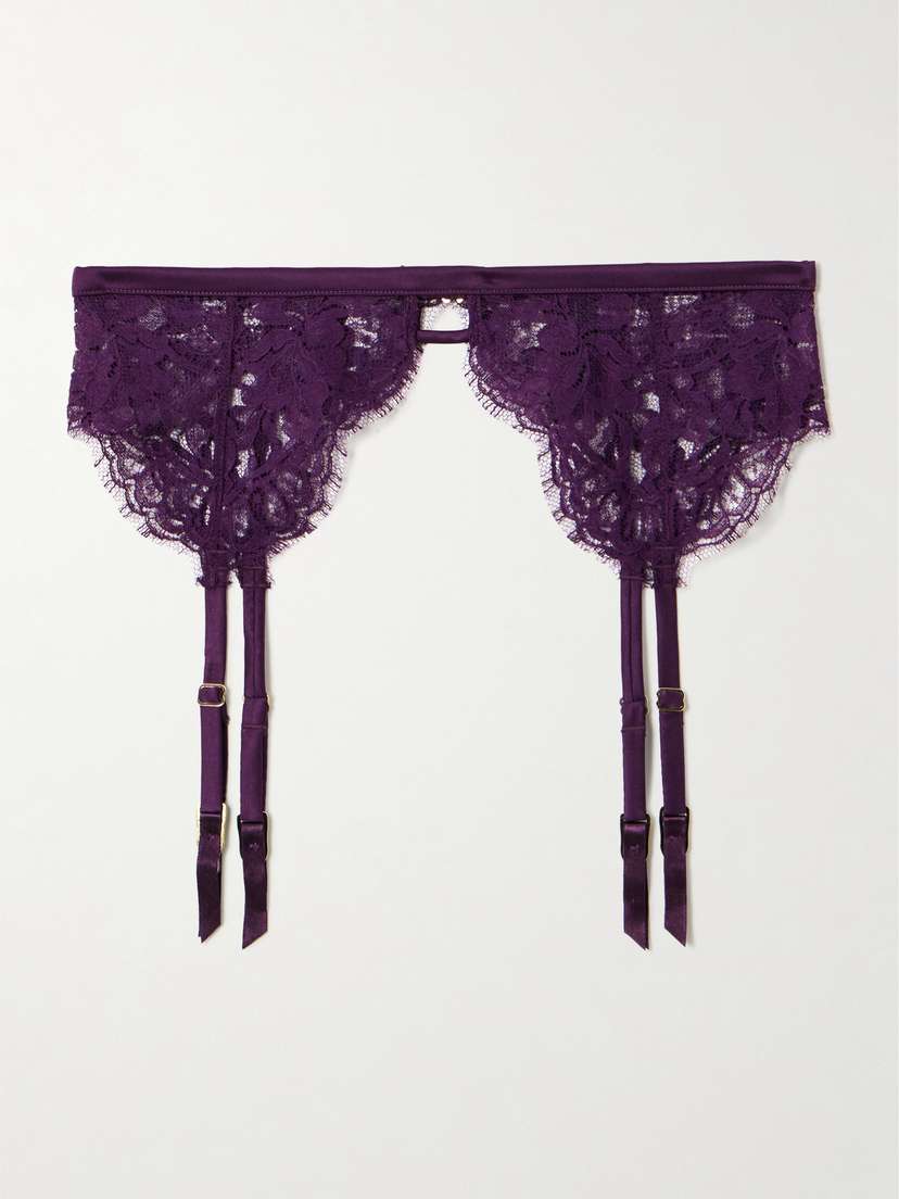 Kiki de Montparnasse Camille Silk-blend Satin-trimmed Organic Cotton-blend Lace Suspender Belt