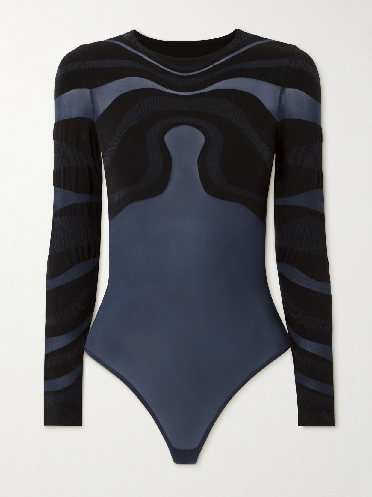 Wolford Venus Paneled Stretch-jersey Thong Bodysuit In Blue