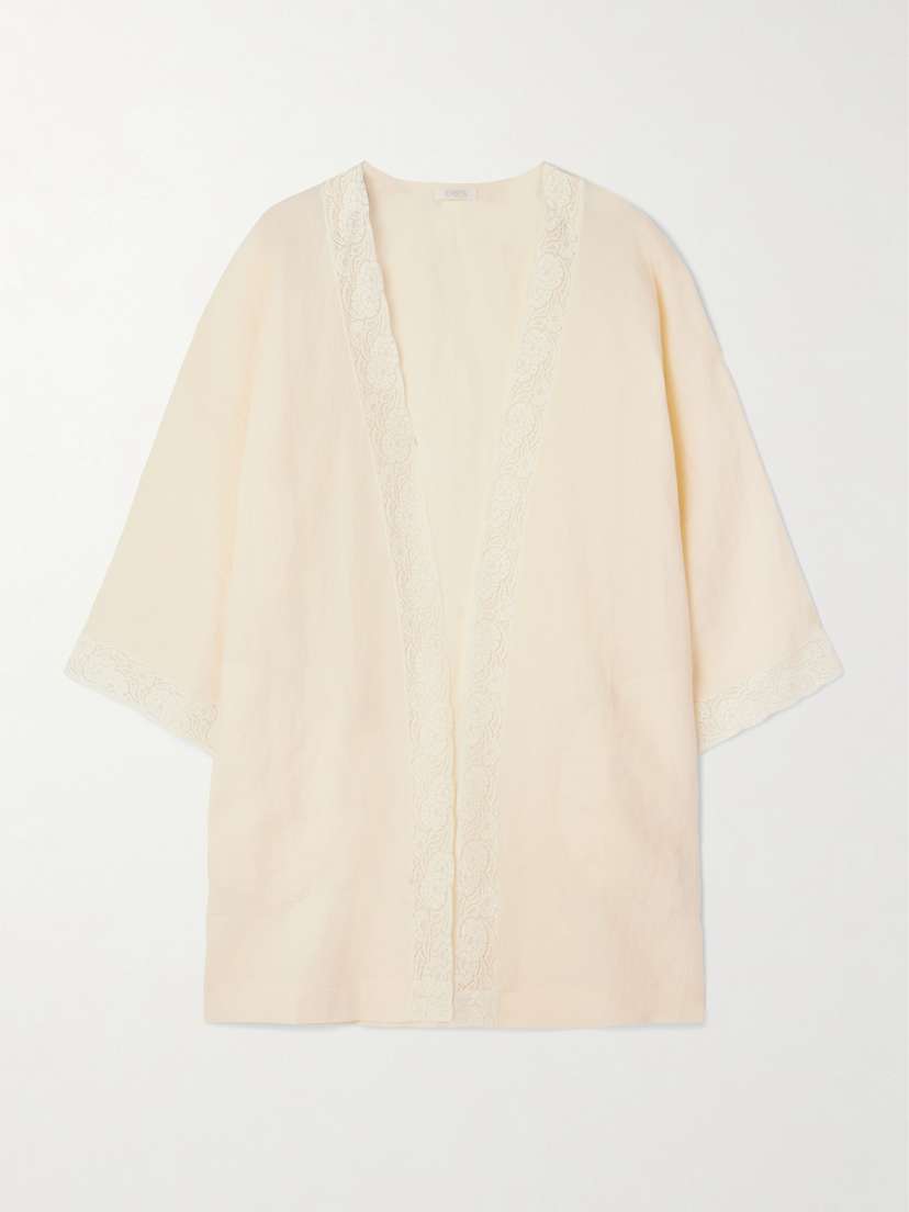 Eres Colline Lace-trimmed Linen Robe