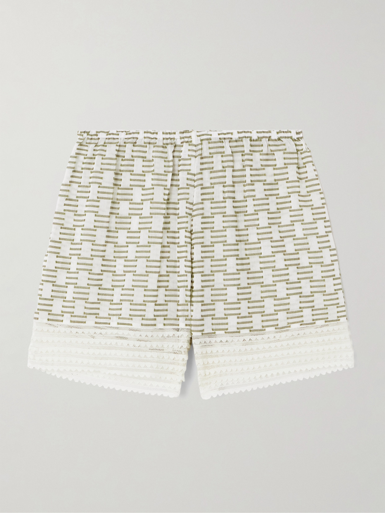 Eres Idylle Candeur Lace-trimmed Fil Coupé Cotton And Silk-blend Pajama Shorts In Green
