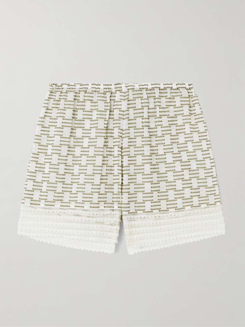 Eres Idylle Candeur Lace-trimmed Fil Coupé Cotton And Silk-blend Pajama Shorts
