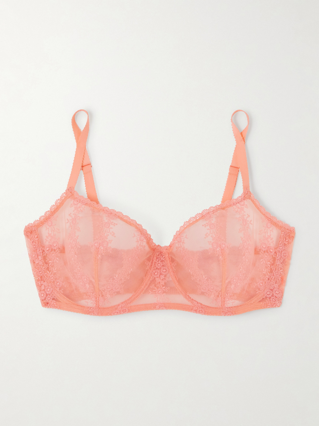 Eres Fleur Du Sel Embroidered Stretch-tulle Underwired Soft-cup Bra In Pink