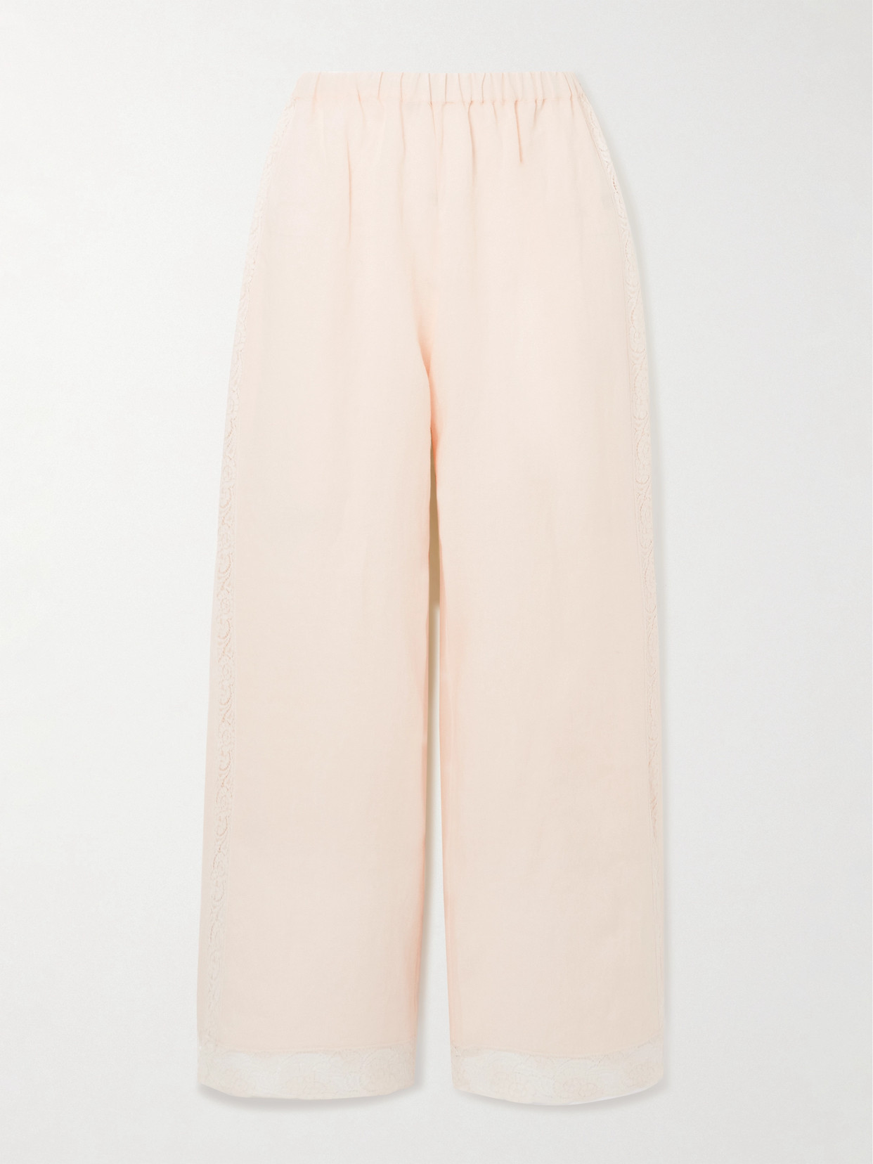 Eres Lagune Lace-trimmed Linen Wide-leg Pajama Pants In Pink