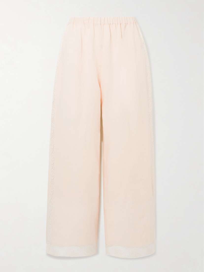 Eres Lagune Lace-trimmed Linen Wide-leg Pajama Pants