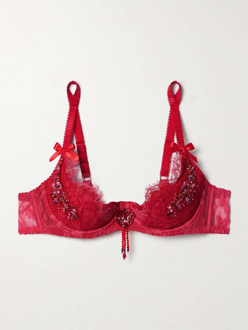 Agent Provocateur Graicelle Embellished Leavers Lace And Stretch-silk Satin Underwired Balconette Bra