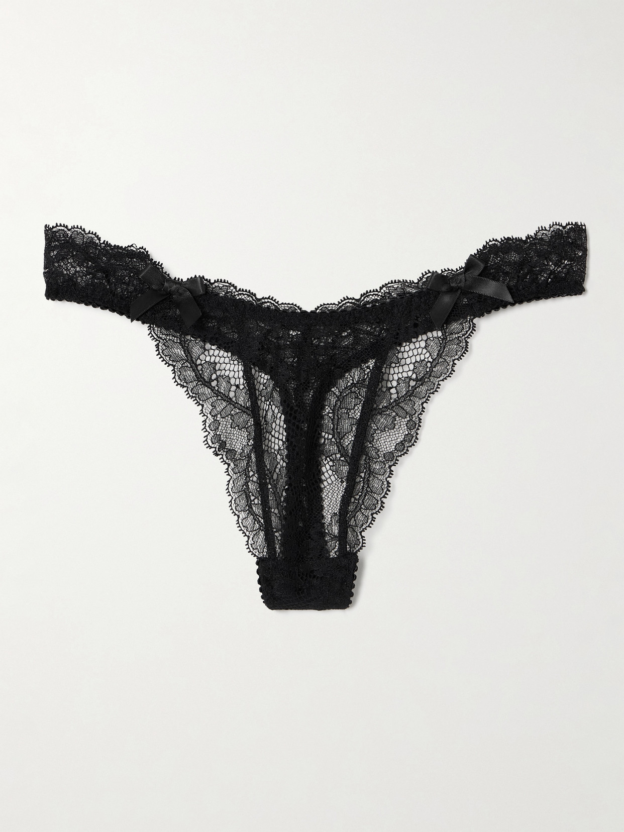 Agent Provocateur Love Bow-embellished Stretch Leavers Lace Thong In Black