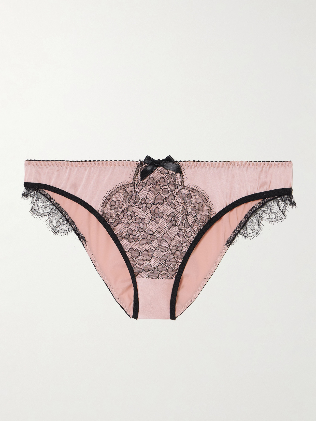 Agent Provocateur Sammi Bow-embellished Leavers Lace-trimmed Stretch Silk-satin Briefs In Pink