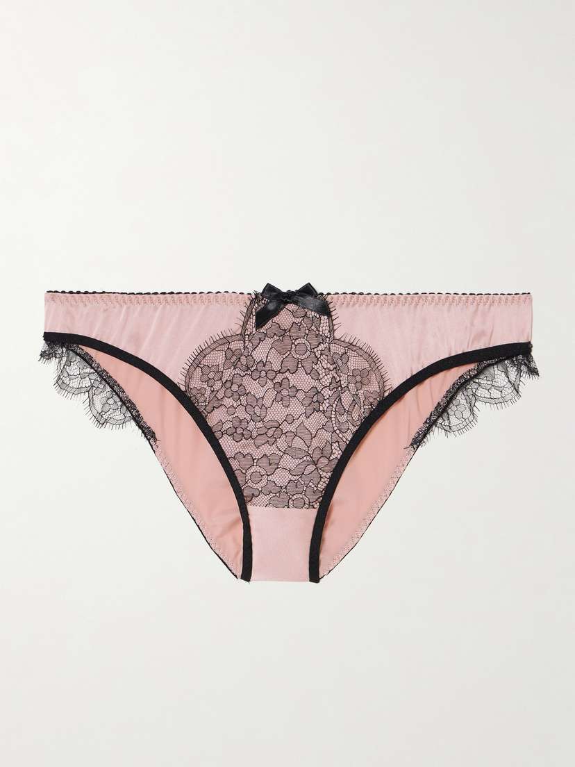 Agent Provocateur Sammi Bow-embellished Leavers Lace-trimmed Stretch Silk-satin Briefs