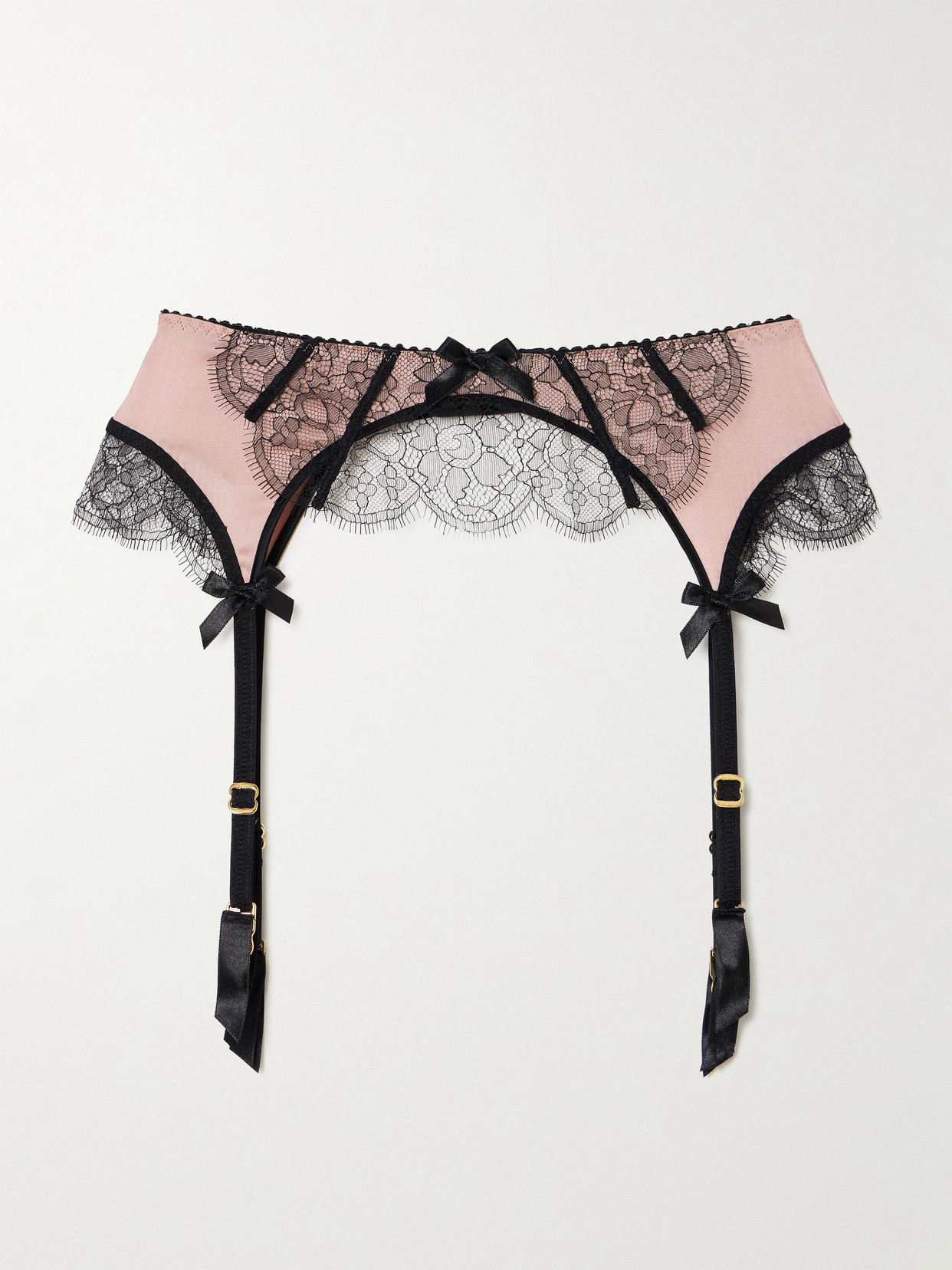 Agent Provocateur Sammi Bow-embellished Leavers Lace-trimmed Stretch Silk-satin Suspenders In Pink