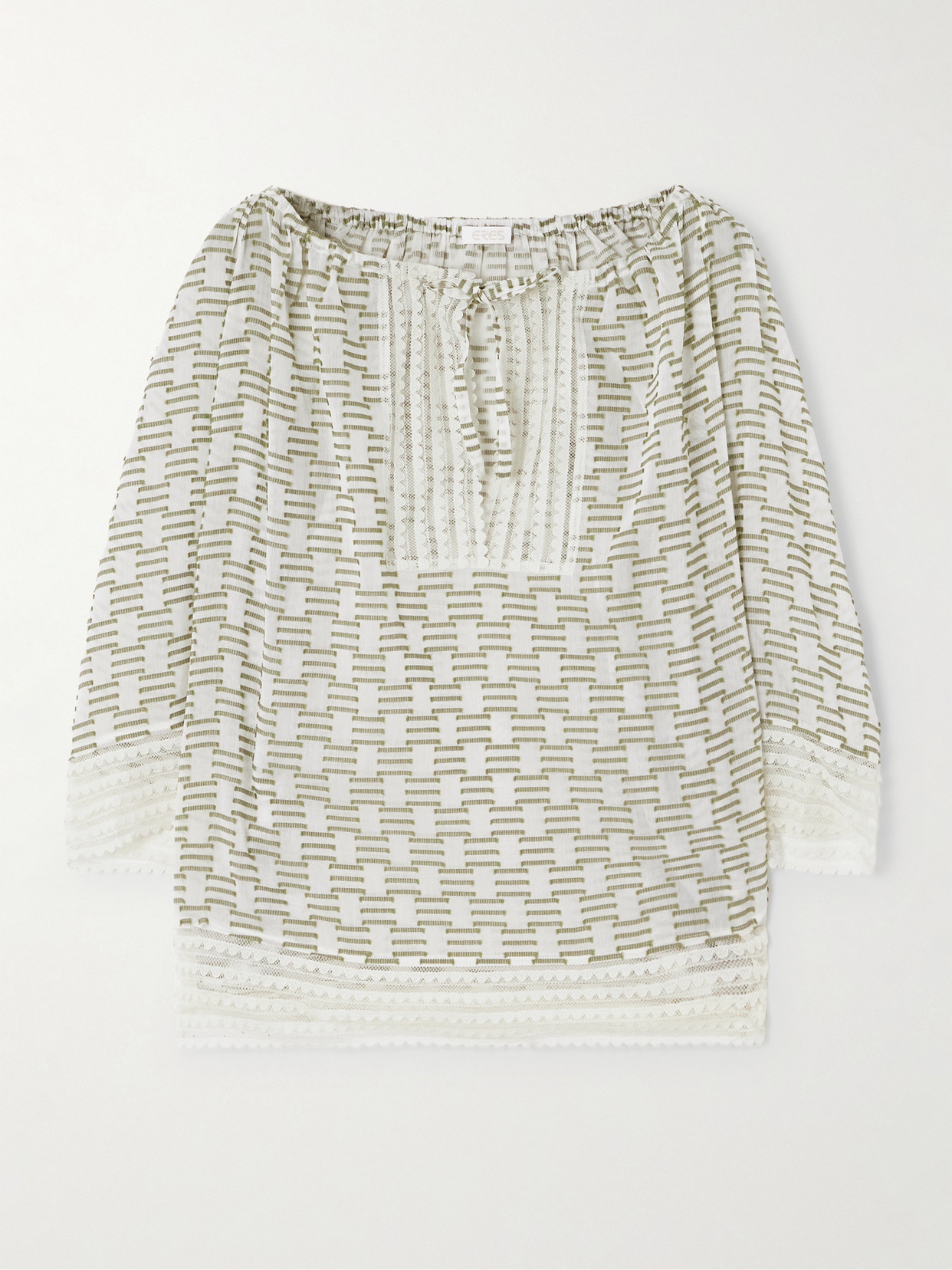 Eres Idylle Amourette Lace-trimmed Cotton And Silk-blend Fil Coupé Pajama Top In Green