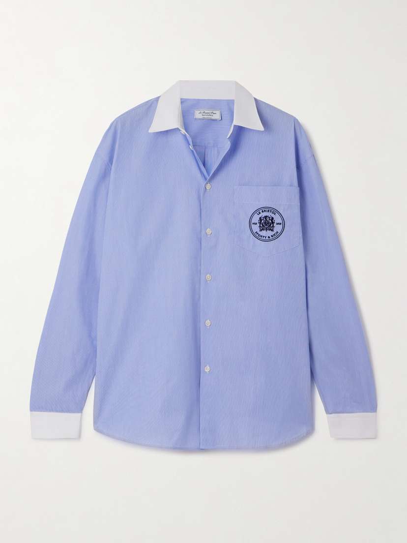 Sporty & Rich + Le Bristol Paris Crest Oversized Embroidered Cotton-poplin Shirt