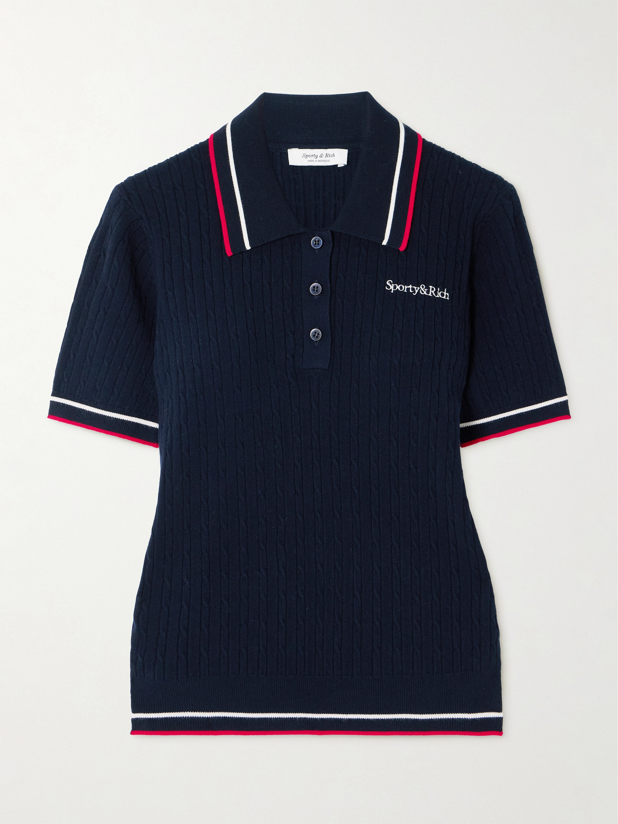 SPORTY & RICH - Striped cable-knit polo shirt | Plush