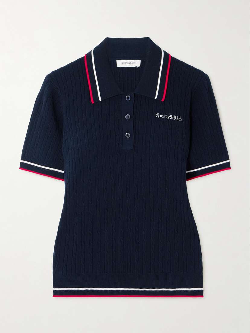 Sporty & Rich Striped Cable-knit Polo Shirt