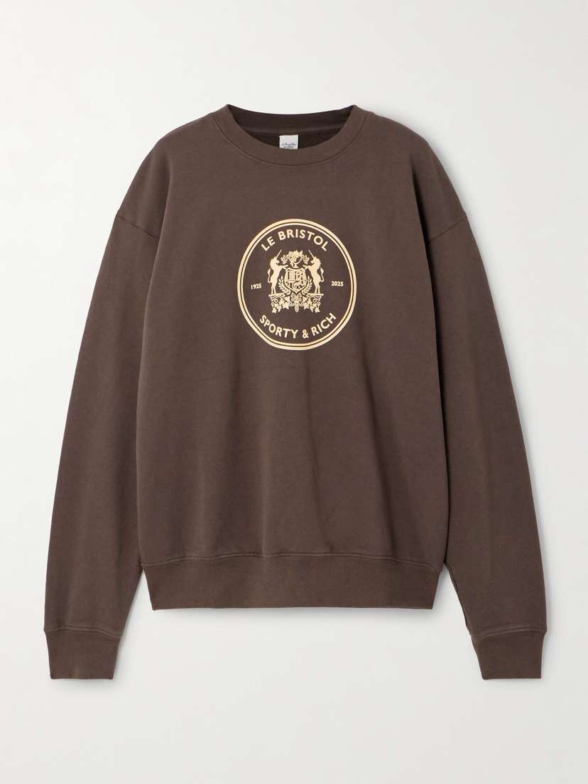 Sporty & Rich + Le Bristol Paris Crest Printed Cotton-jersey Sweatshirt
