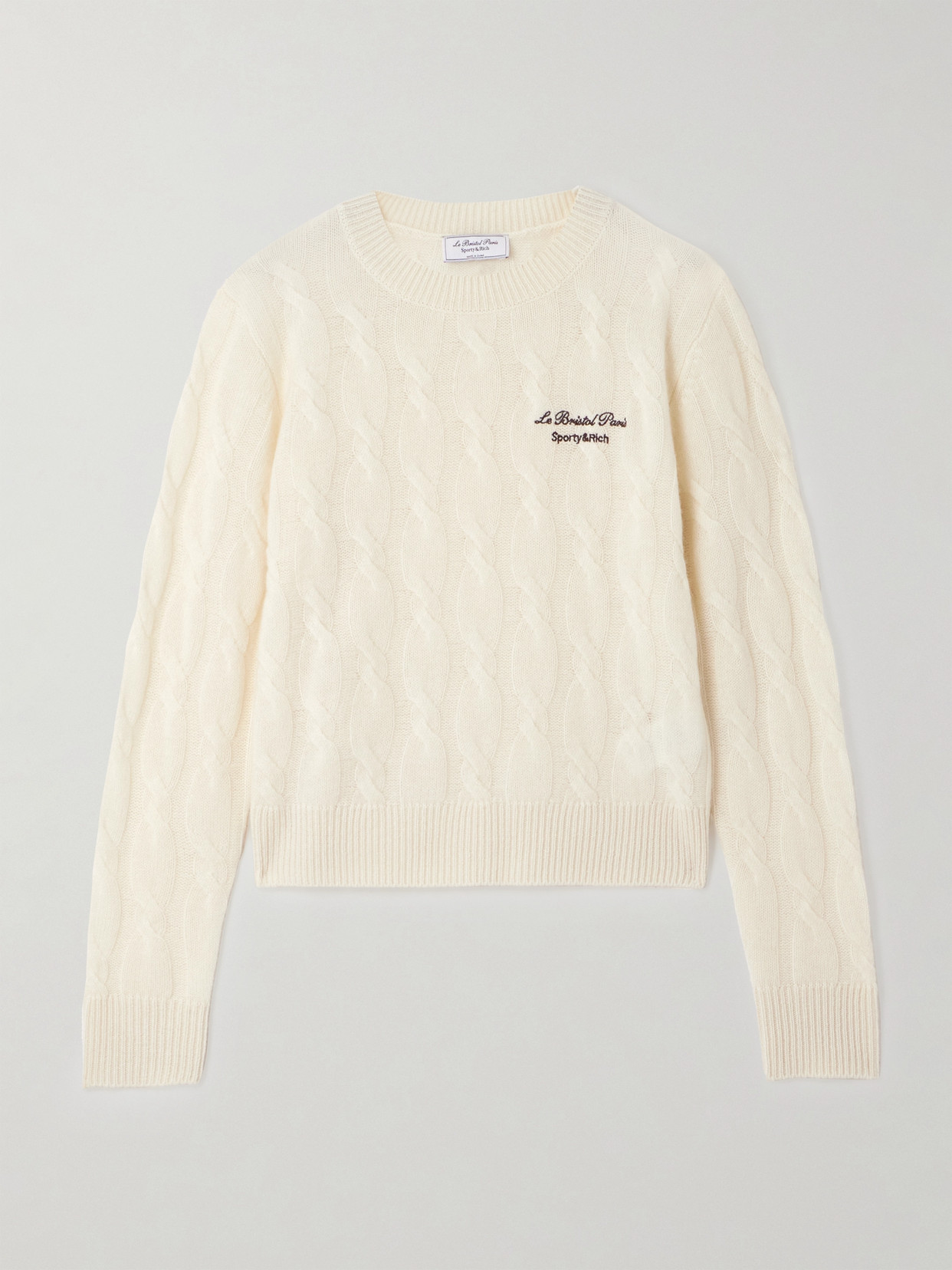 Sporty And Rich + Le Bristol Paris Faubourg Cable-knit Cashmere And Wool-blend Sweater In Cream