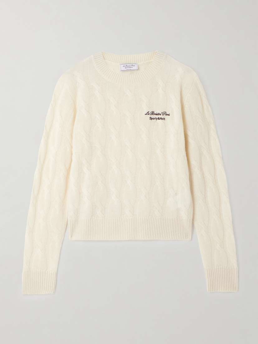 Sporty & Rich + Le Bristol Paris Faubourg Cable-knit Cashmere And Wool-blend Sweater