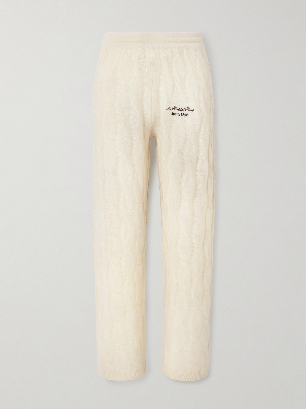 Sporty And Rich + Le Bristol Paris Faubourg Cable-knit Cashmere And Wool-blend Track Pants In Cream