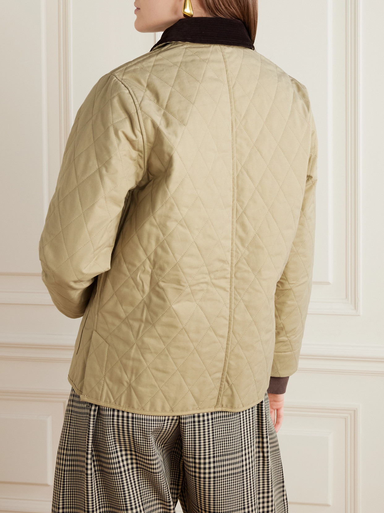 Sporty And Rich + Le Bristol Paris Crest Seal Corduroy-trimmed Embroidered Quilted Cotton-canvas Jacket In Neutrals
