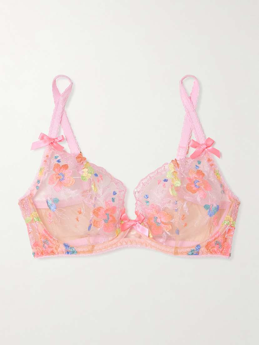 Agent Provocateur Rixie Bow-detailed Lace-trimmed Embroidered Tulle Underwired Bra