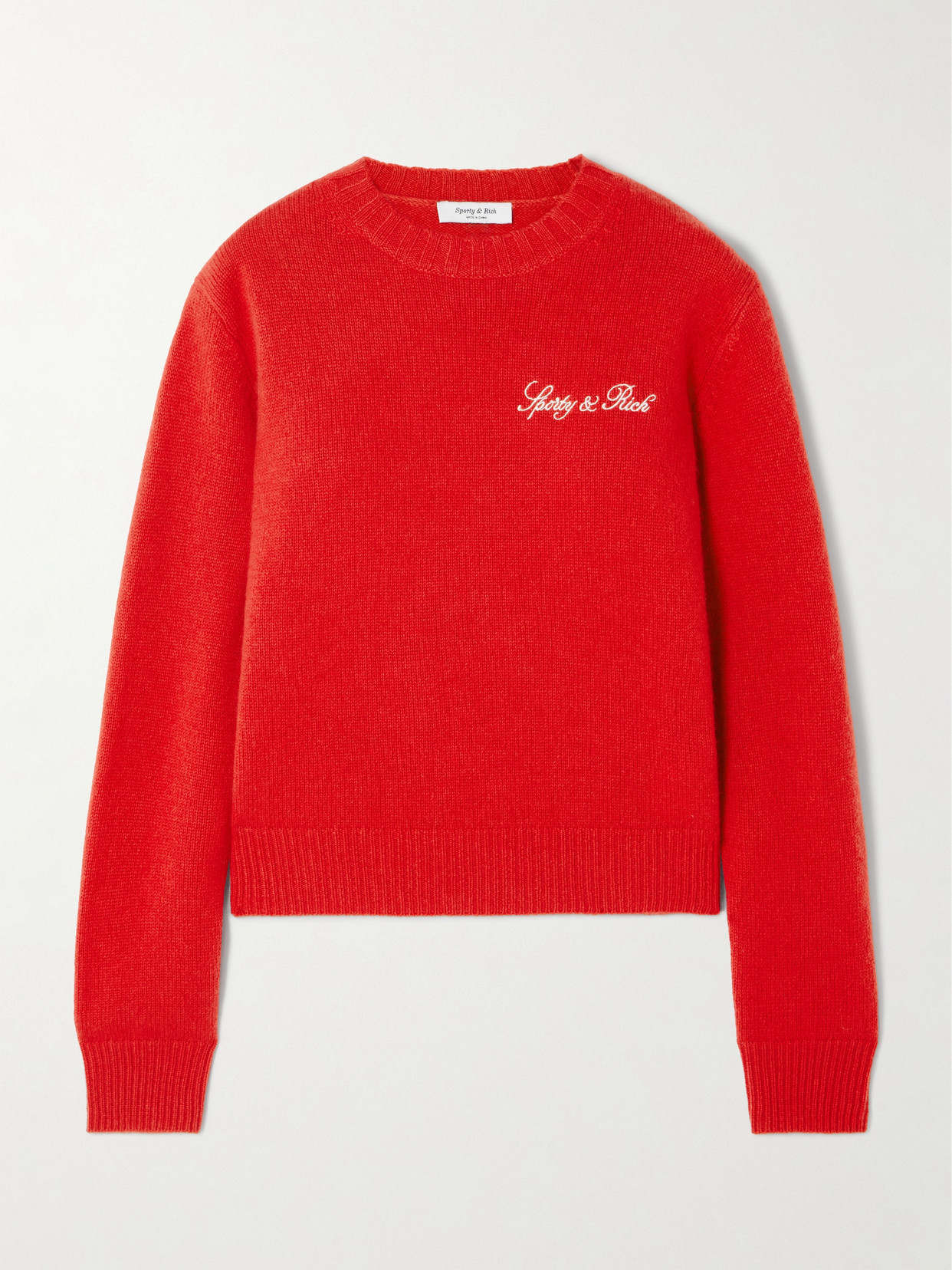 Sporty And Rich Vendome Embroidered Cashmere And Wool-blend Sweater In Red
