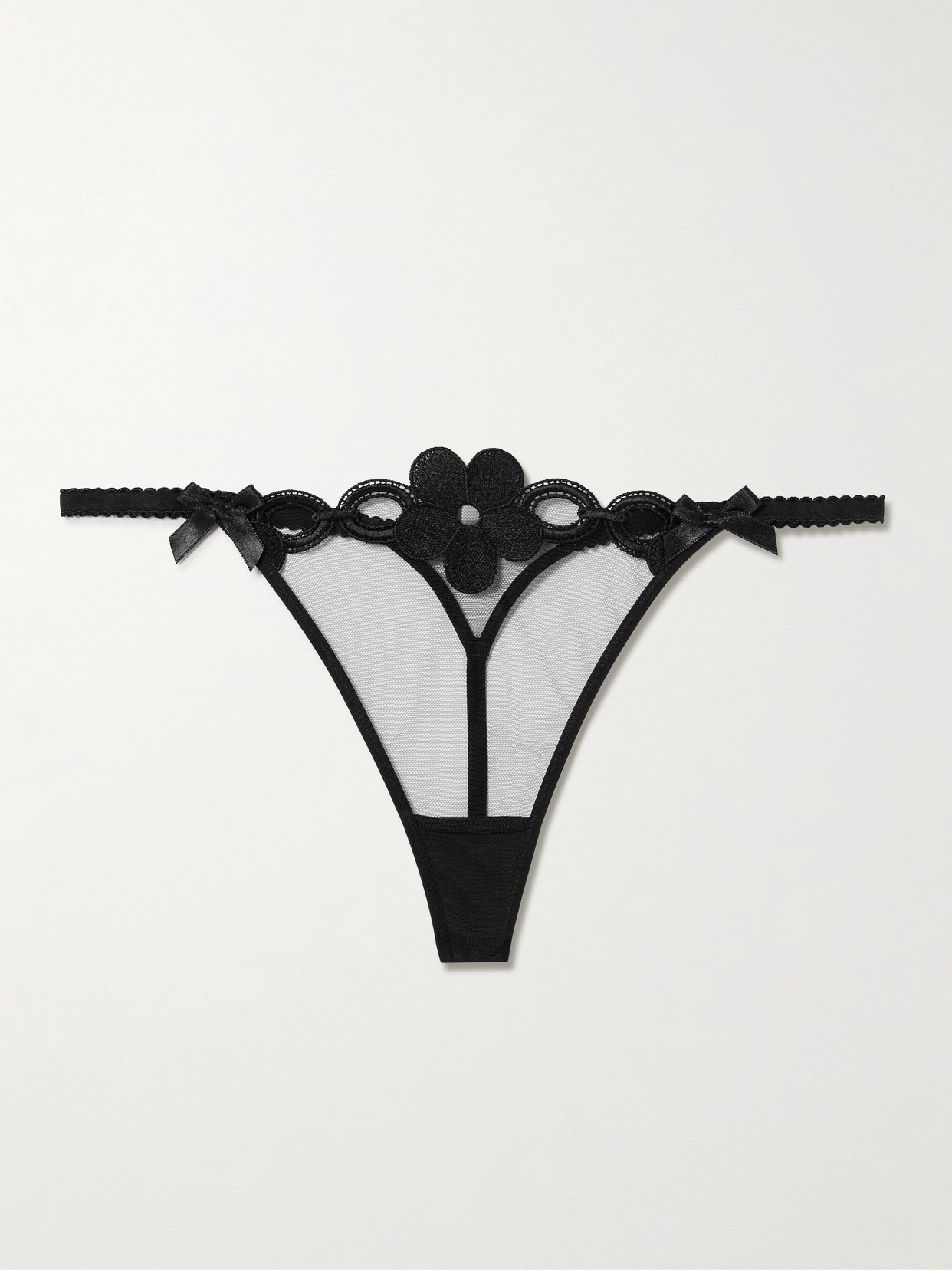Agent Provocateur Daysi Bow-detailed Embroidered Tulle Thong In Black