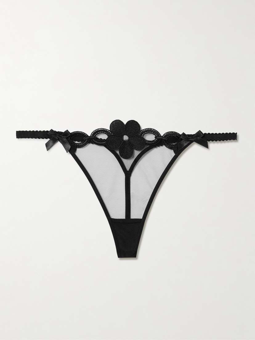 Agent Provocateur Daysi Bow-detailed Embroidered Tulle Thong