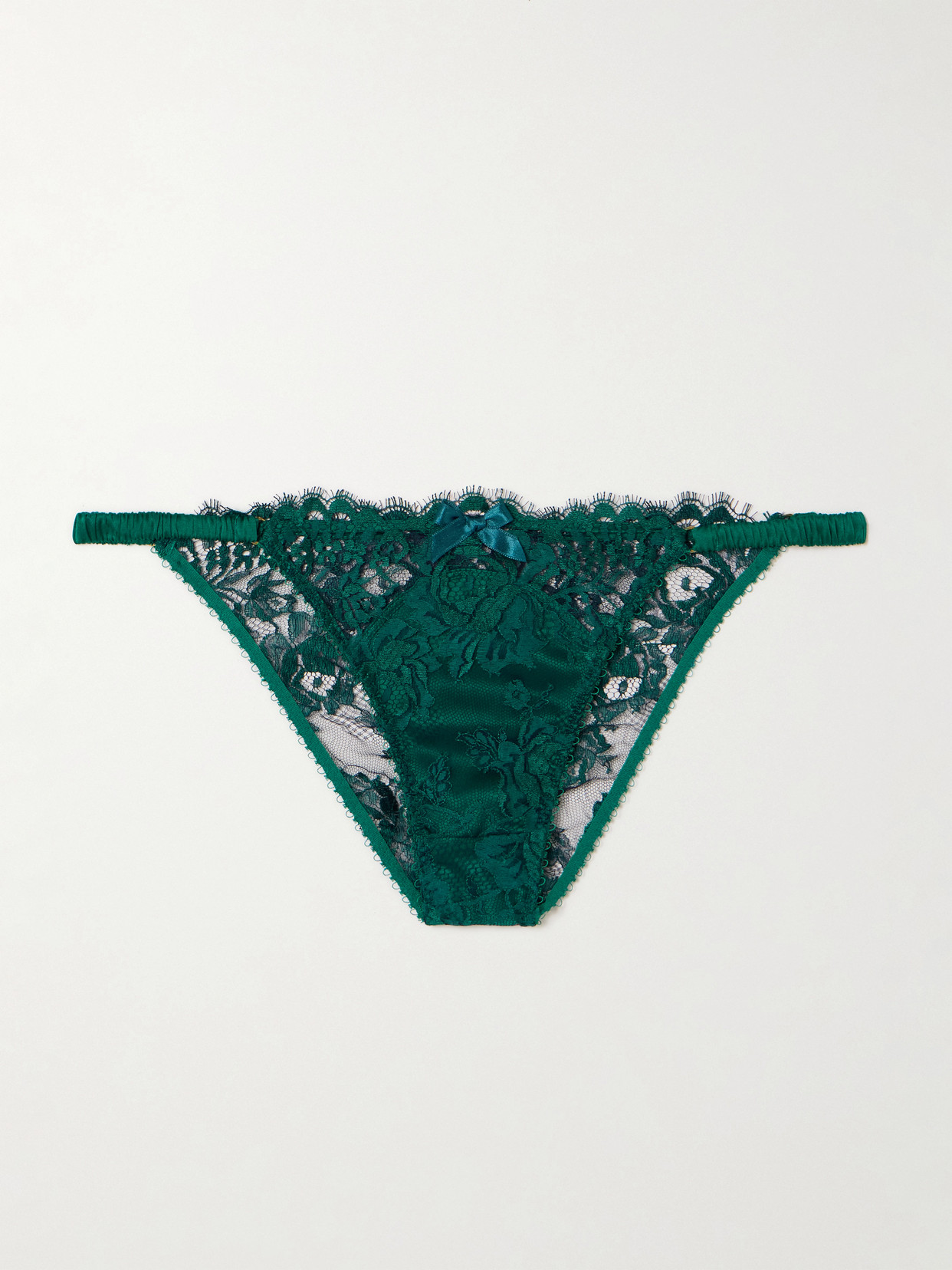 Agent Provocateur Solanna Silk-blend Satin-trimmed Lace Briefs In Blue