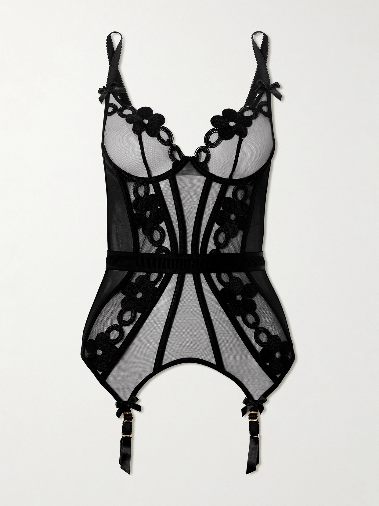 Agent Provocateur Daysi Bow-detailed Embroidered Tulle Bustier In Black