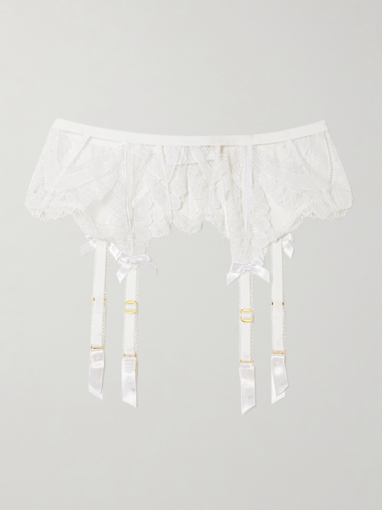 Agent Provocateur Alysia Bow-detailed Embroidered Tulle Suspender Belt In White