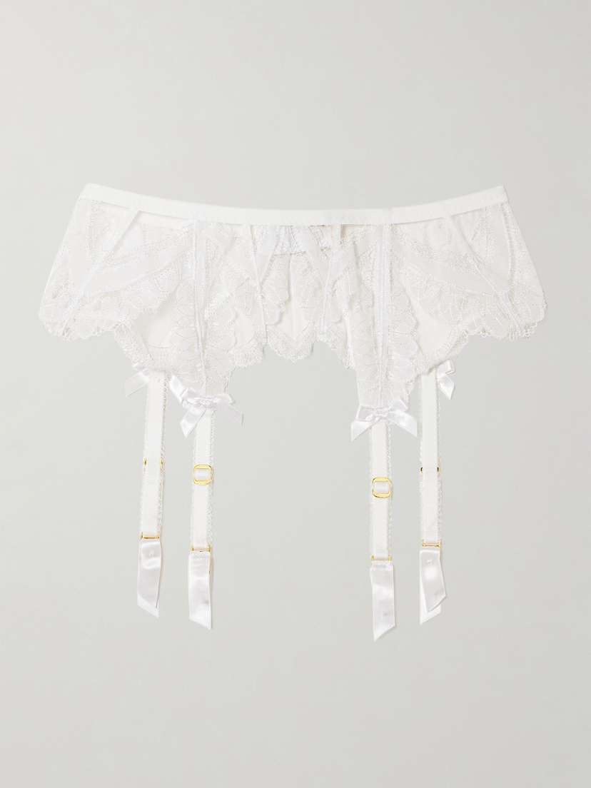 Agent Provocateur Alysia Bow-detailed Embroidered Tulle Suspender Belt