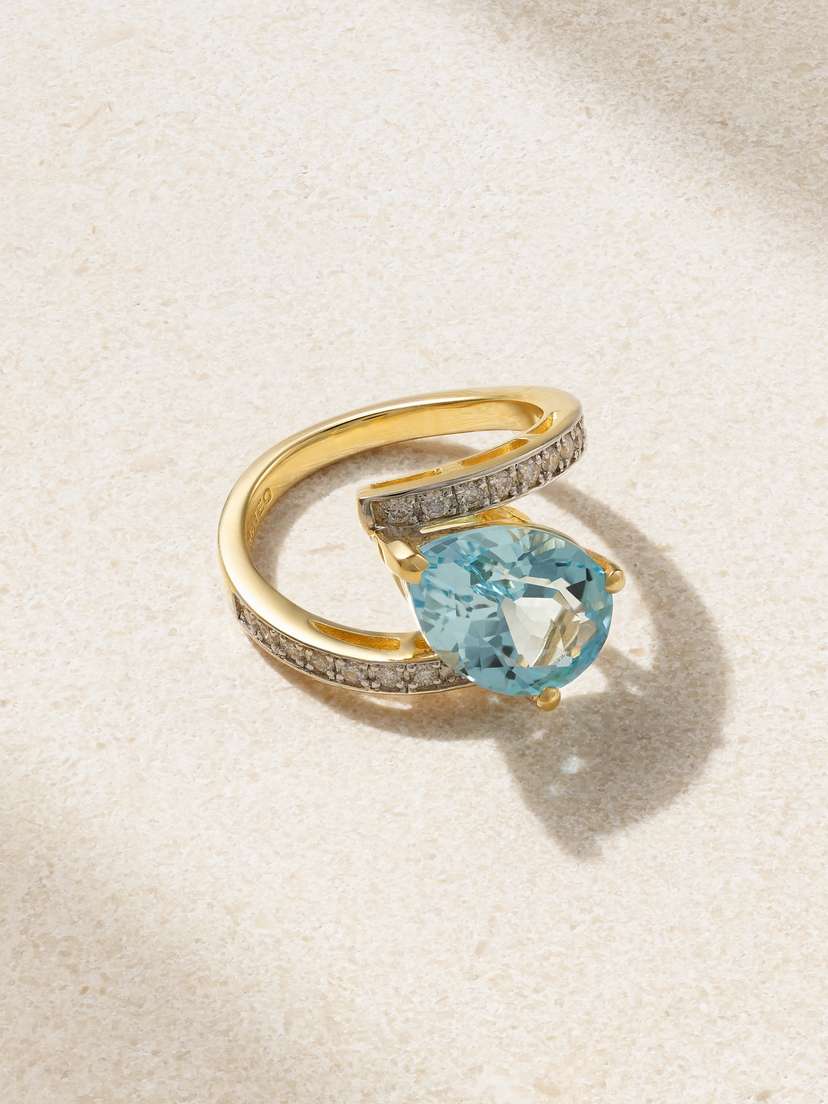 Mateo Slanted 14-karat Gold, Topaz And Diamond Ring