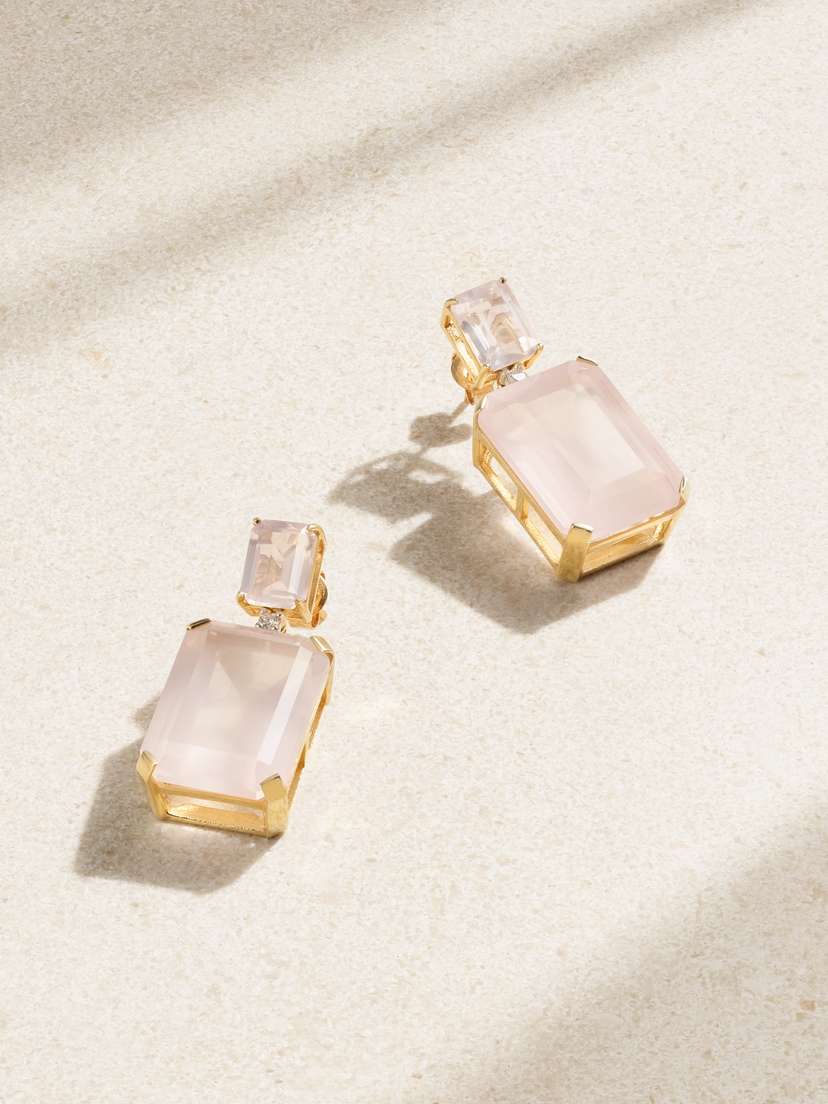 Mateo 14-karat Gold Rose Quartz And Diamond Earrings