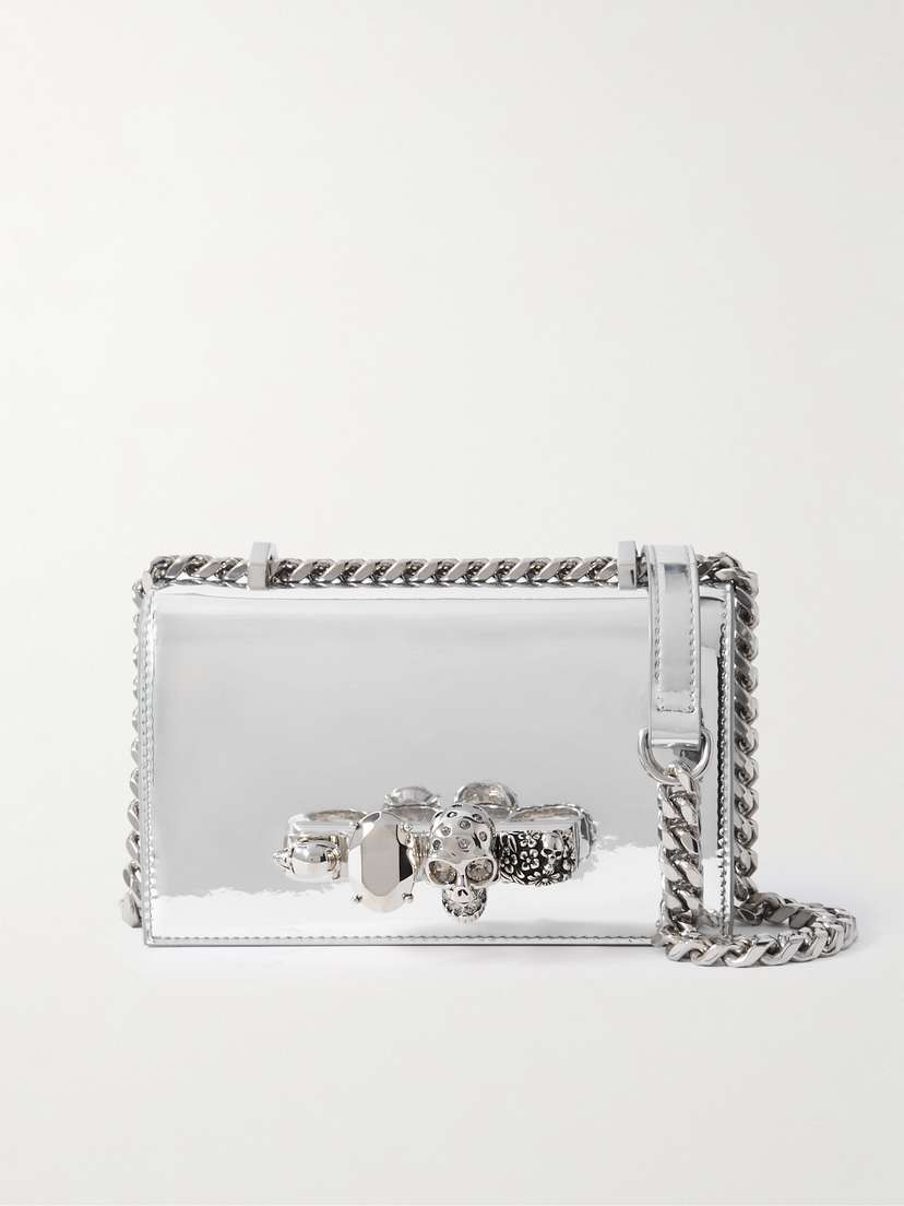 McQueen Embellished Faux Metallic-leather Shoulder Bag