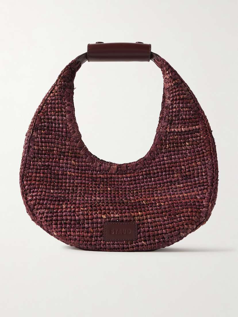 Staud Moon Leather-trimmed Raffia Tote