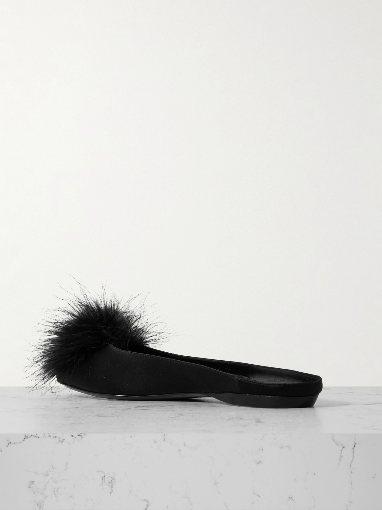 Saint Laurent Lido Feather Pom Ballerina Slippers In Black