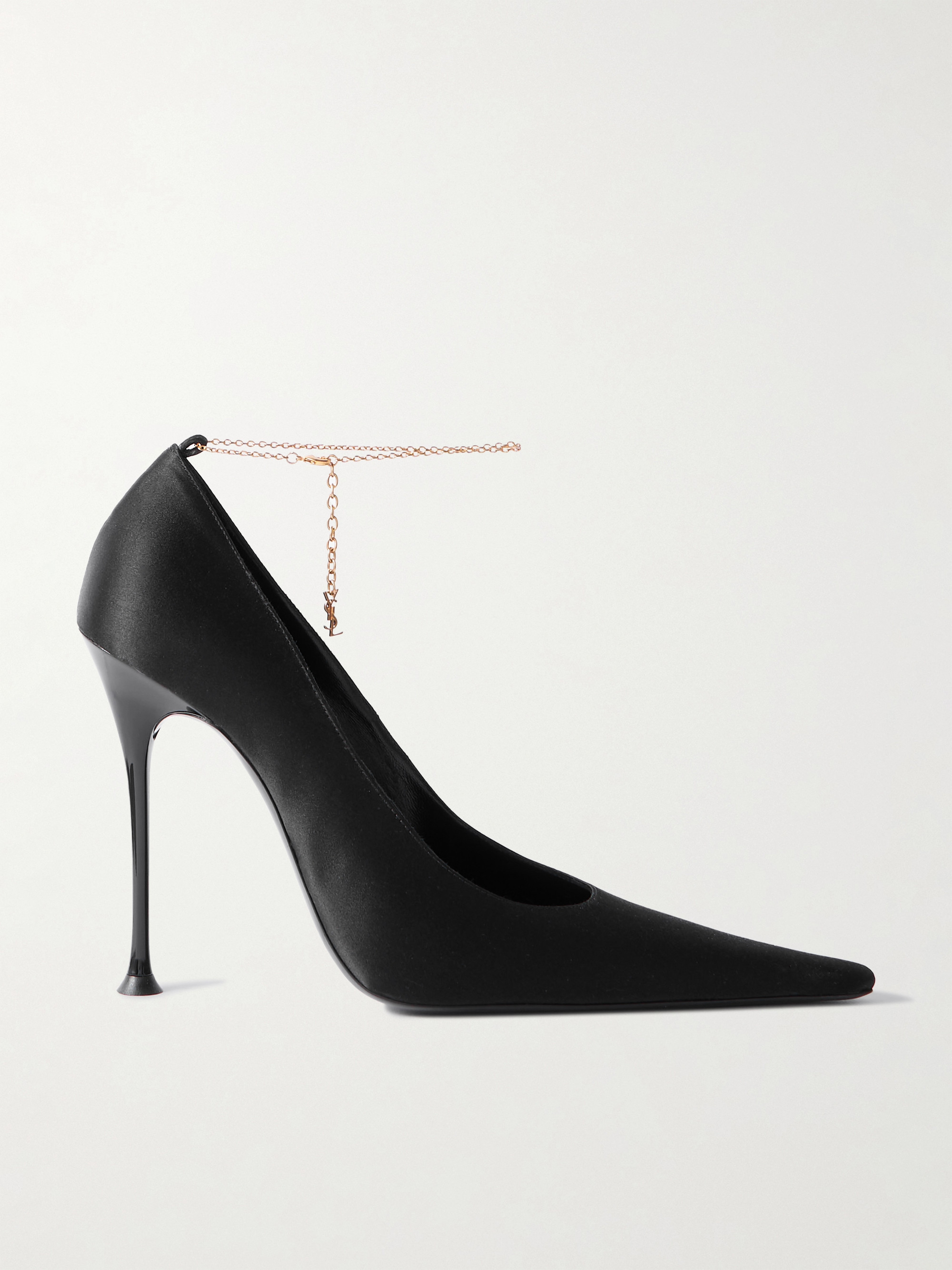 Saint Laurent Régine chain-embellished satin point-toe pumps