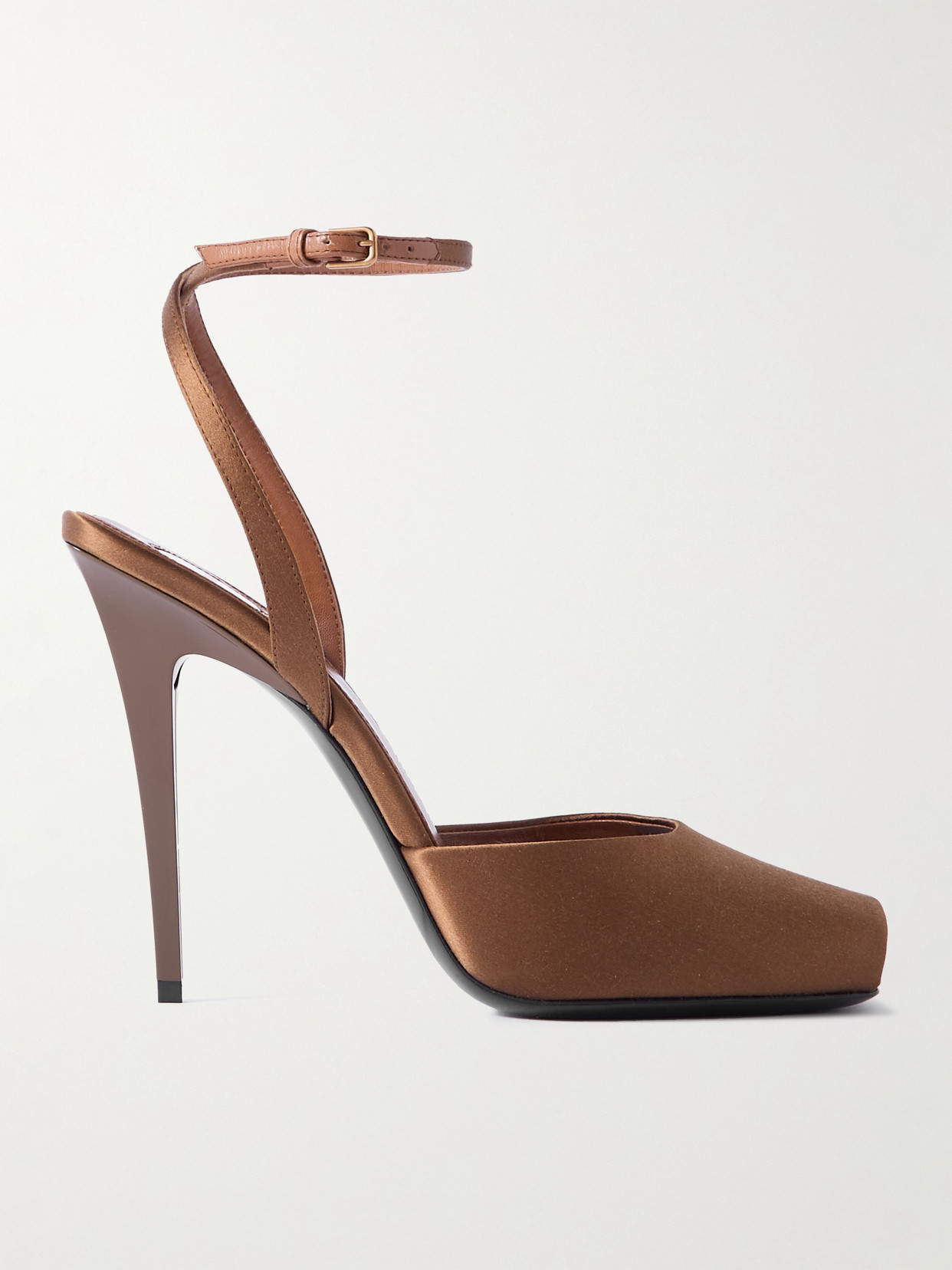 Saint Laurent La Scandale Leather-trimmed Satin Sandals In Brown
