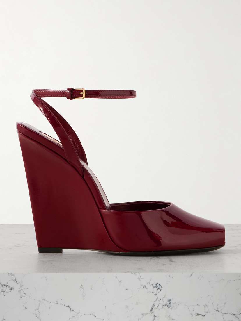 Saint Laurent La Scandale Patent-leather Wedge Sandals