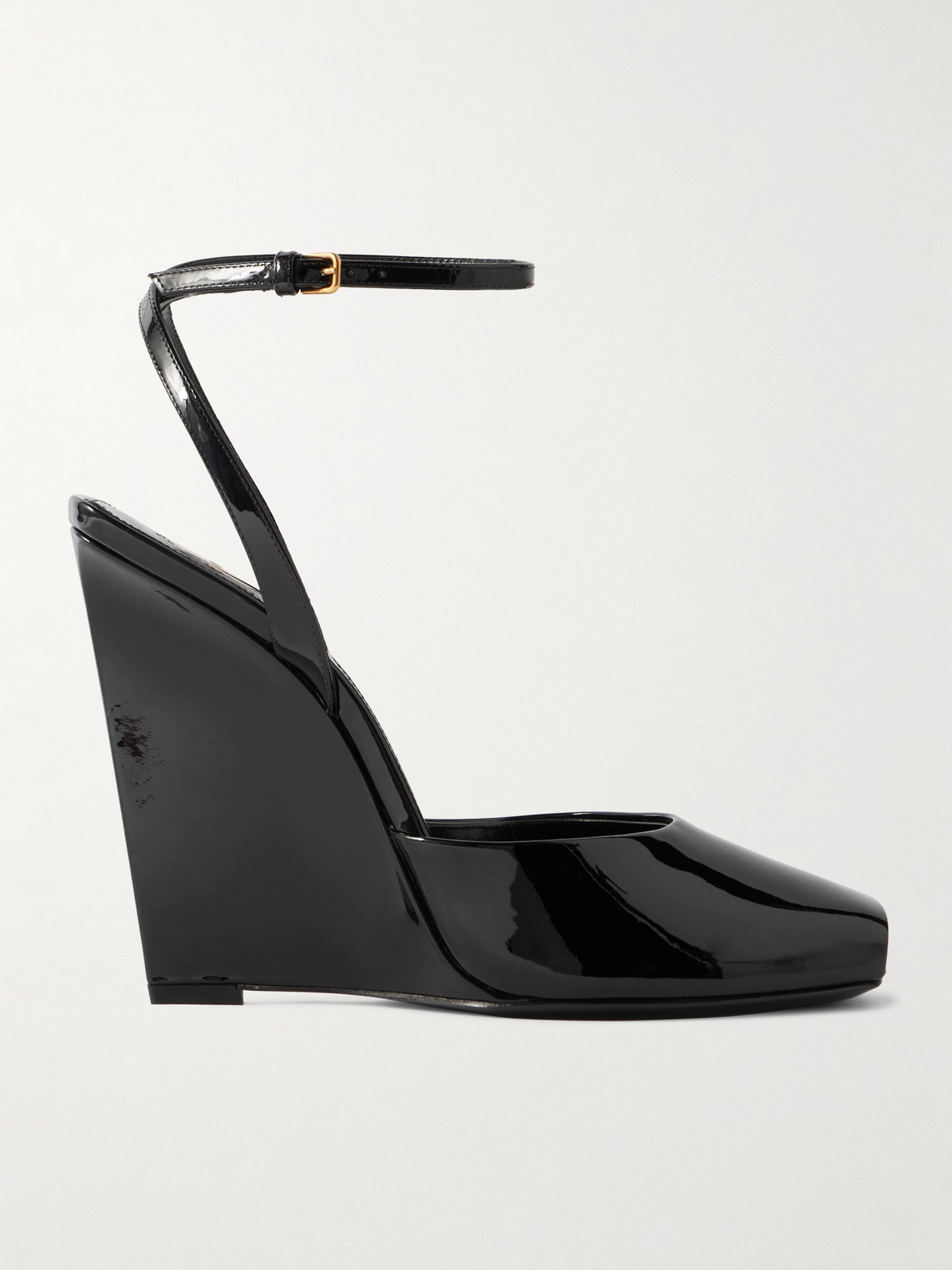 SAINT LAURENT - La Scandale Patent-leather Wedge Sandals - Black