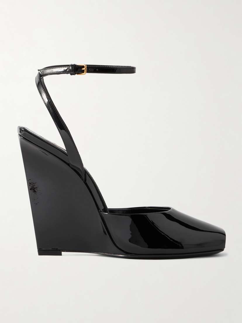 Saint Laurent La Scandale Patent-leather Wedge Sandals