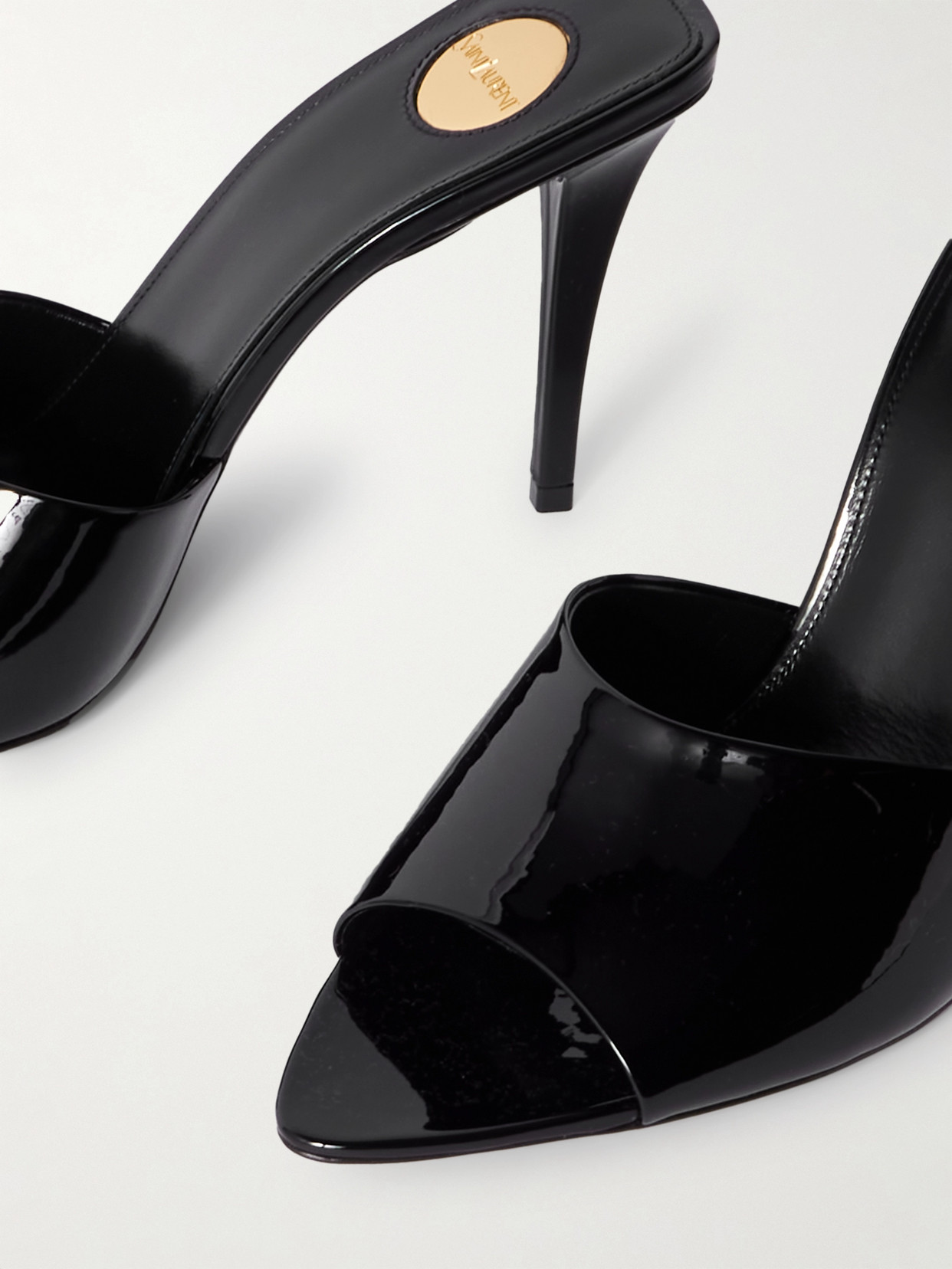Shop Saint Laurent Romy Patent-leather Mules In Black