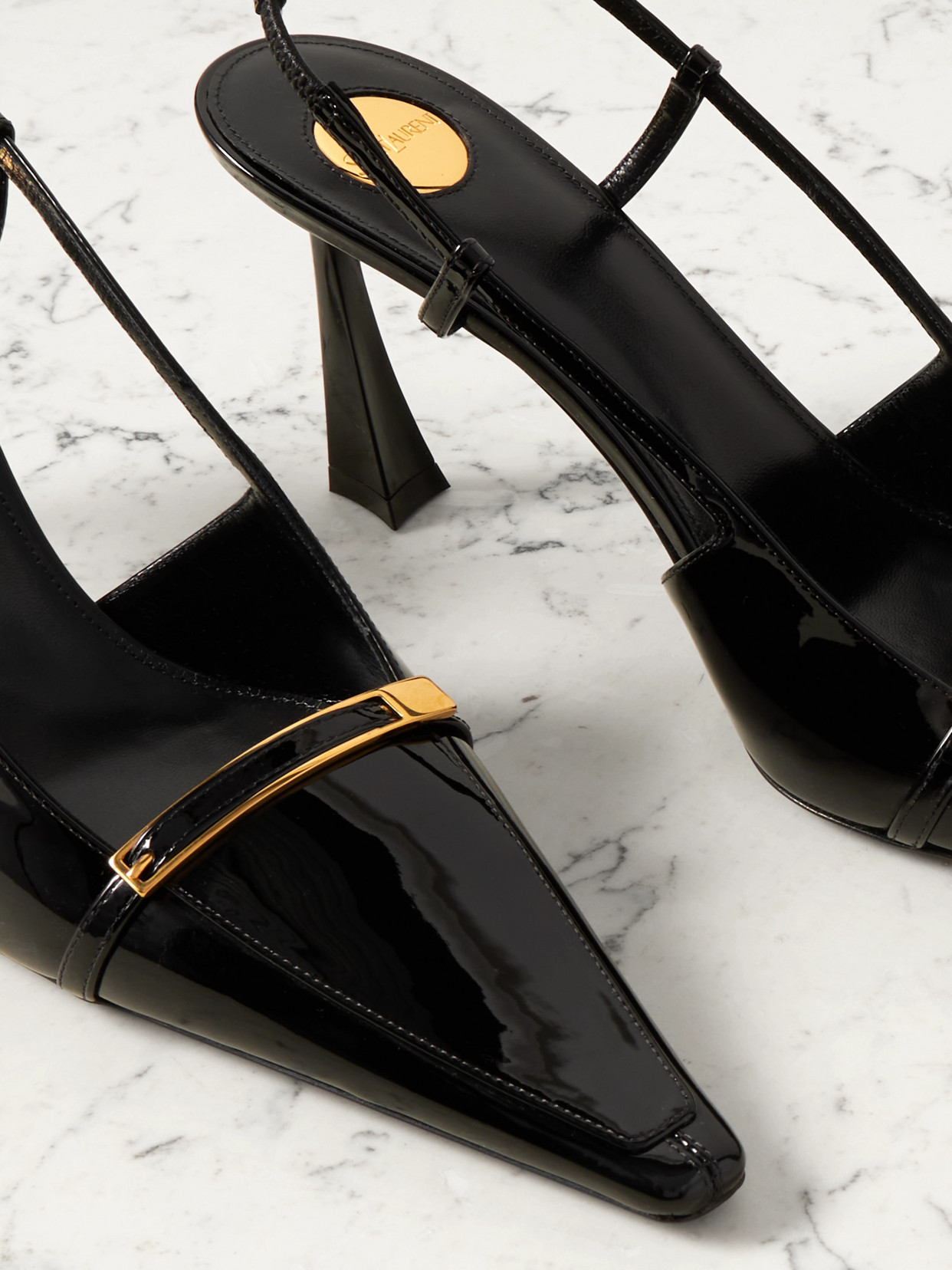 Saint Laurent Jacqueline Buckle-embellished Patent-leather Slingback Pumps In Black