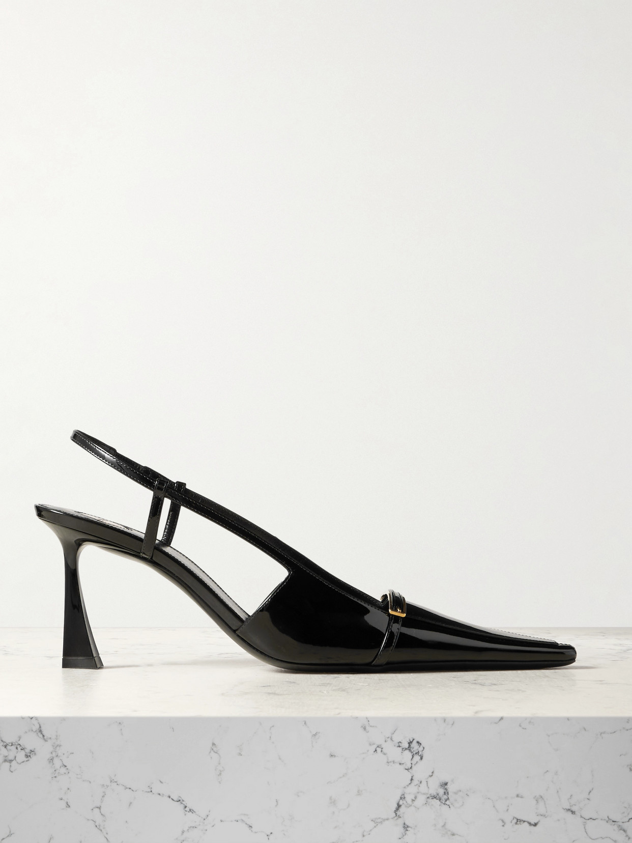 Saint Laurent Jacqueline Buckle-embellished Patent-leather Slingback Pumps In Black