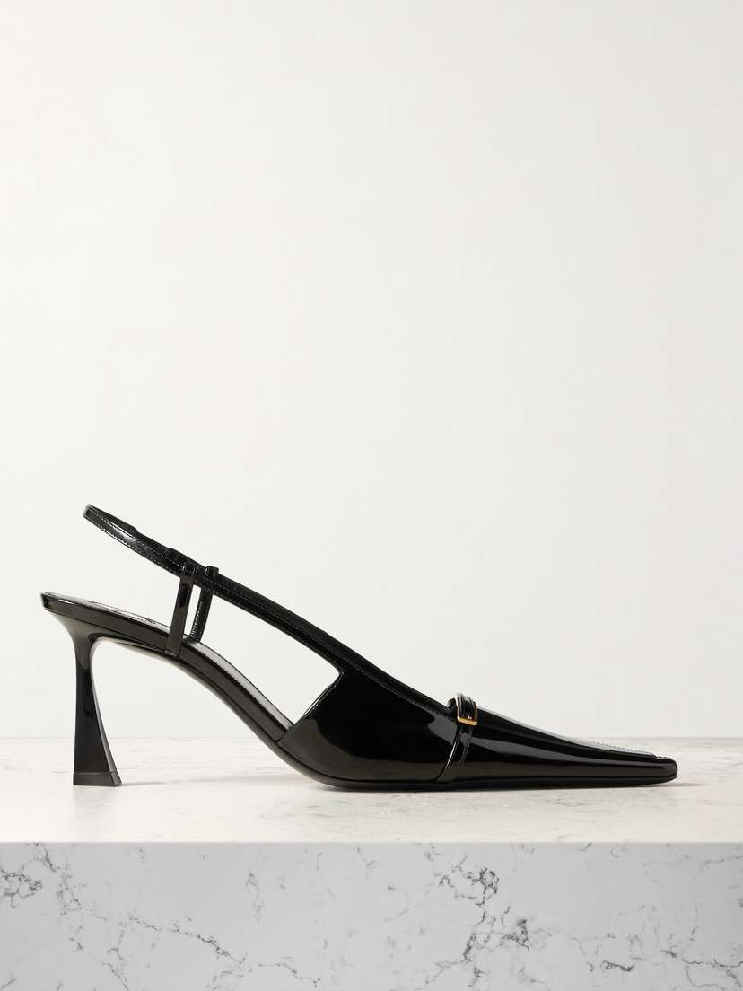 Saint Laurent Jacqueline Buckle-embellished Patent-leather Slingback Pumps