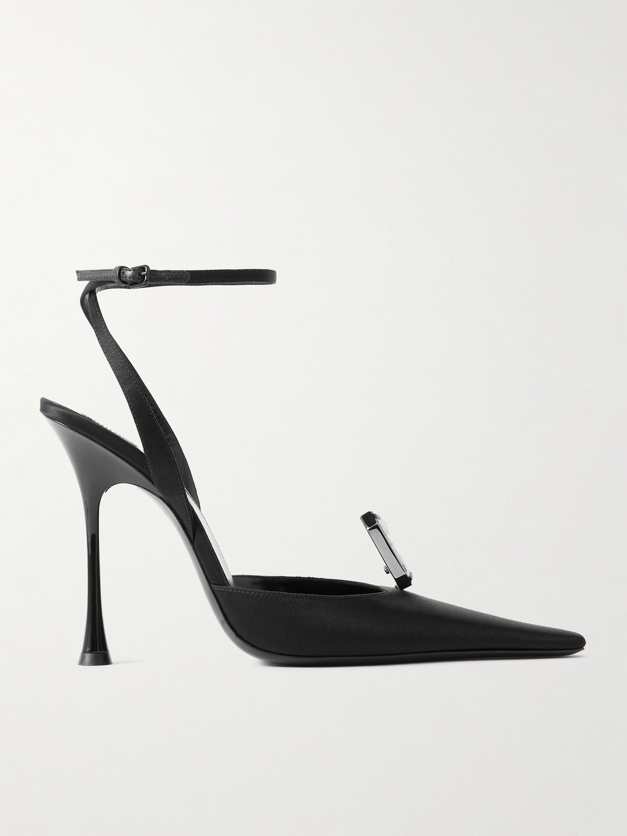 Saint Laurent Harlow Crystal-embellished Satin Pumps In Black