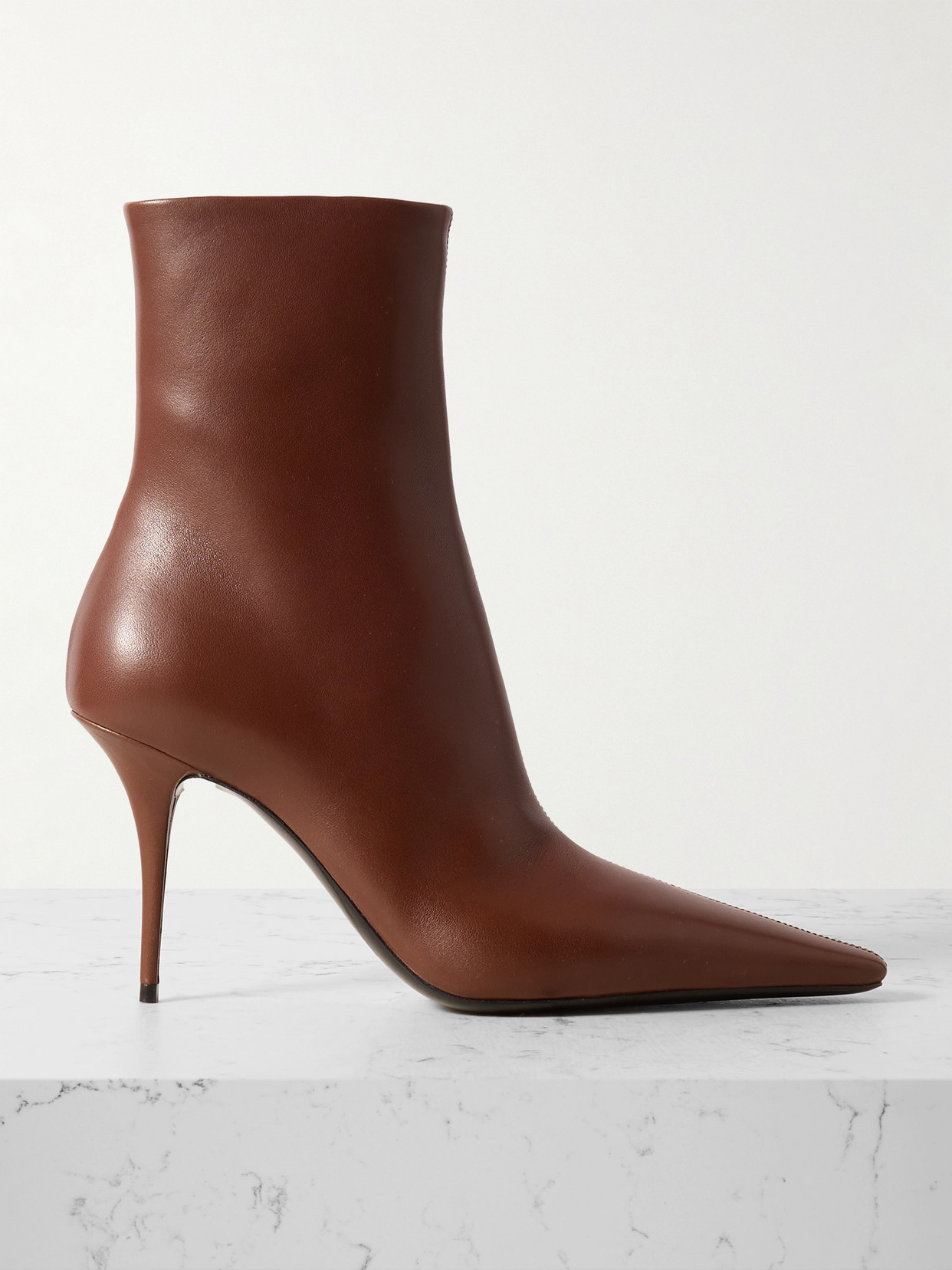 Saint Laurent Leather Ankle Boots In Brown