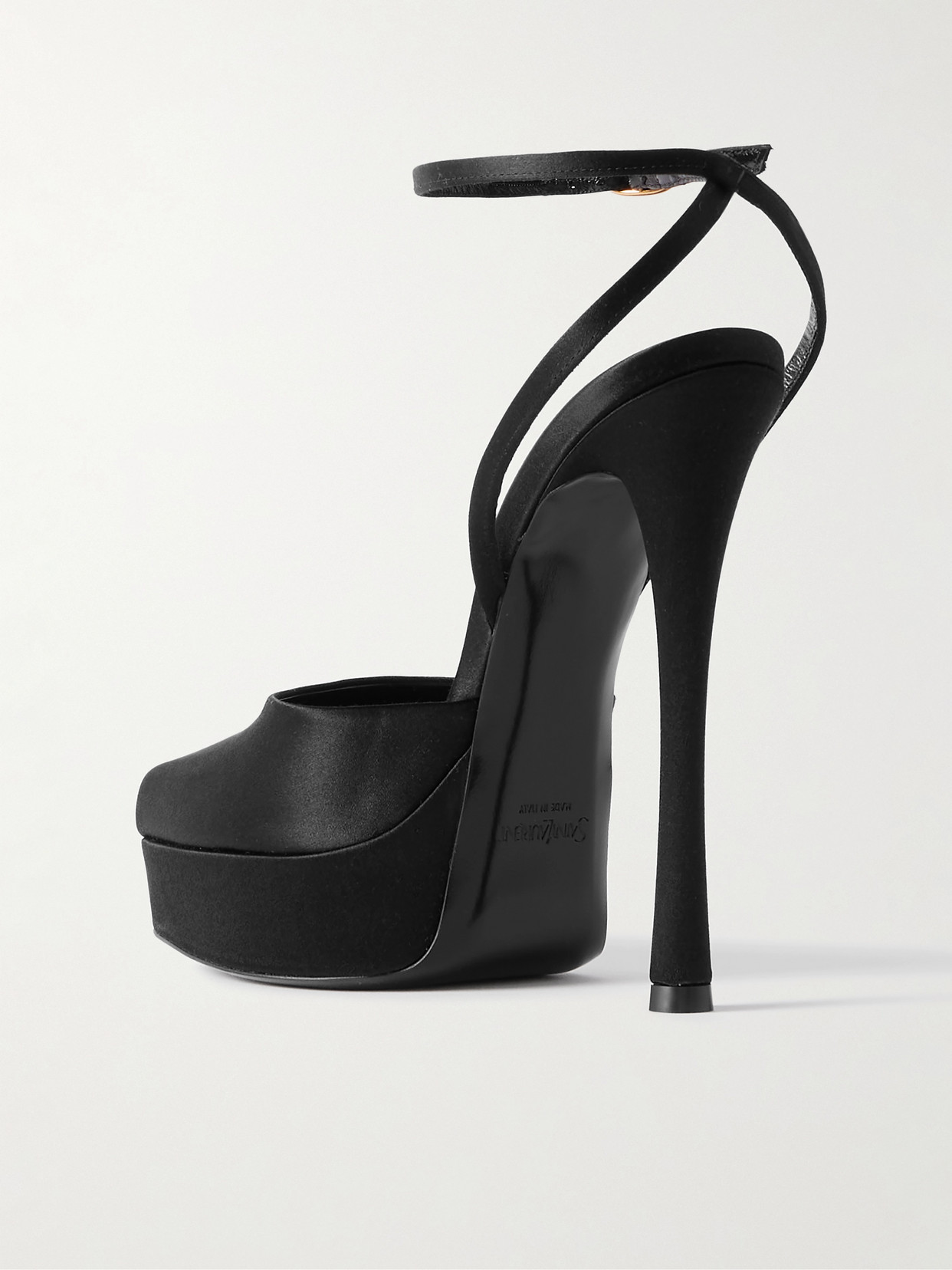 Saint Laurent La Scandale Leather-trimmed Satin Mules In Black