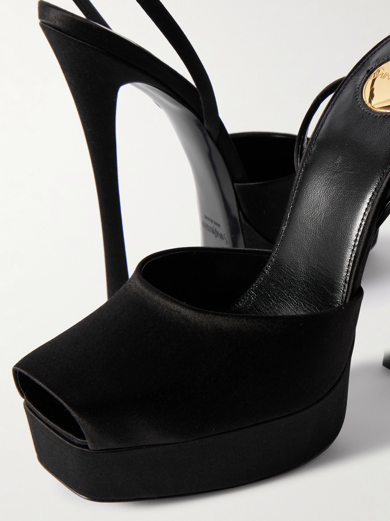 Saint Laurent La Scandale Leather-trimmed Satin Mules In Black